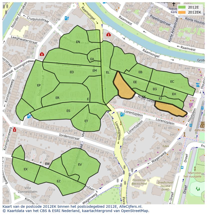 Afbeelding van het postcodegebied 2012 EK op de kaart.