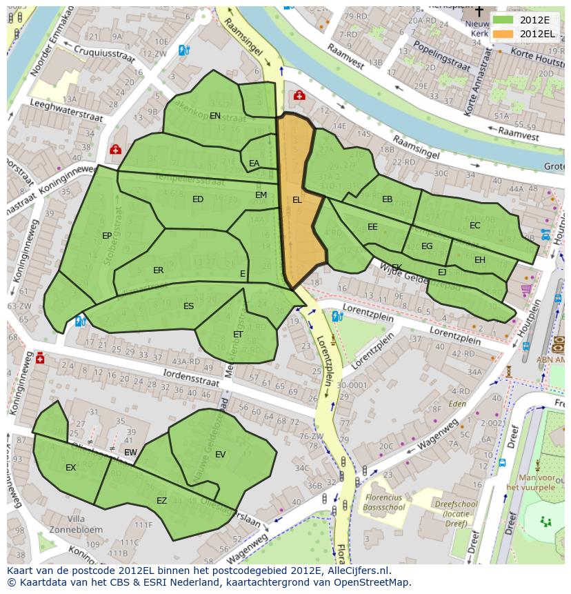 Afbeelding van het postcodegebied 2012 EL op de kaart.