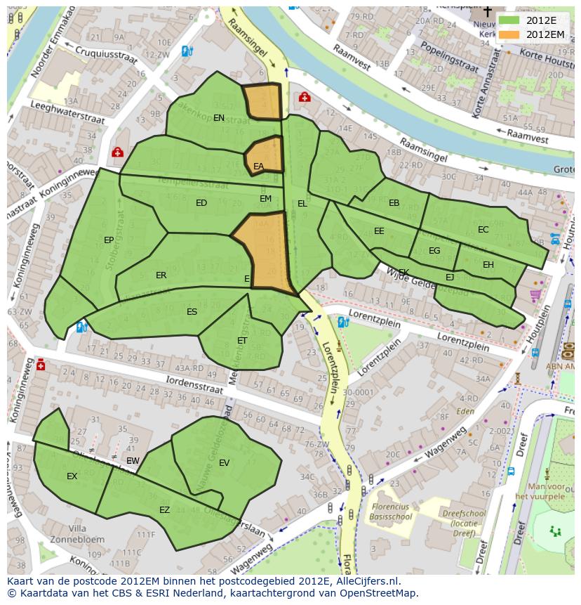 Afbeelding van het postcodegebied 2012 EM op de kaart.