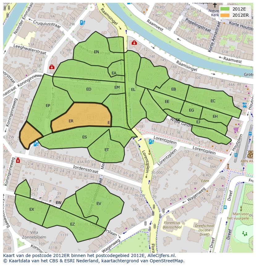 Afbeelding van het postcodegebied 2012 ER op de kaart.