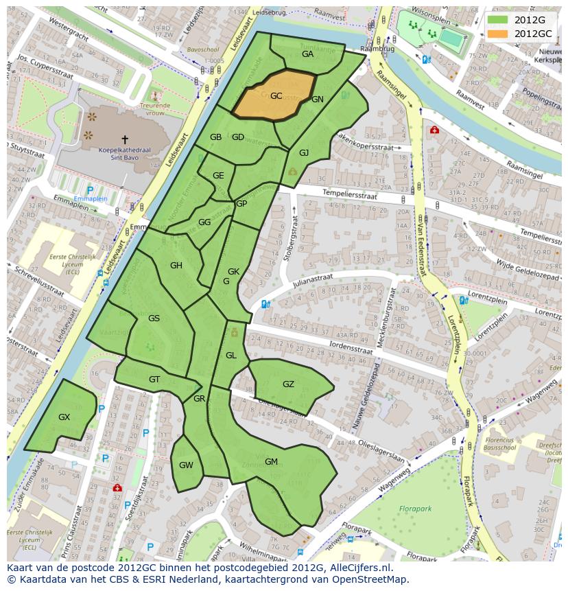 Afbeelding van het postcodegebied 2012 GC op de kaart.