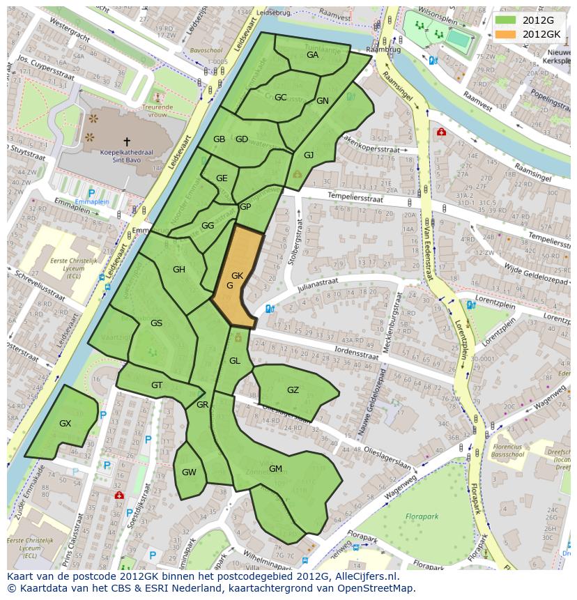 Afbeelding van het postcodegebied 2012 GK op de kaart.