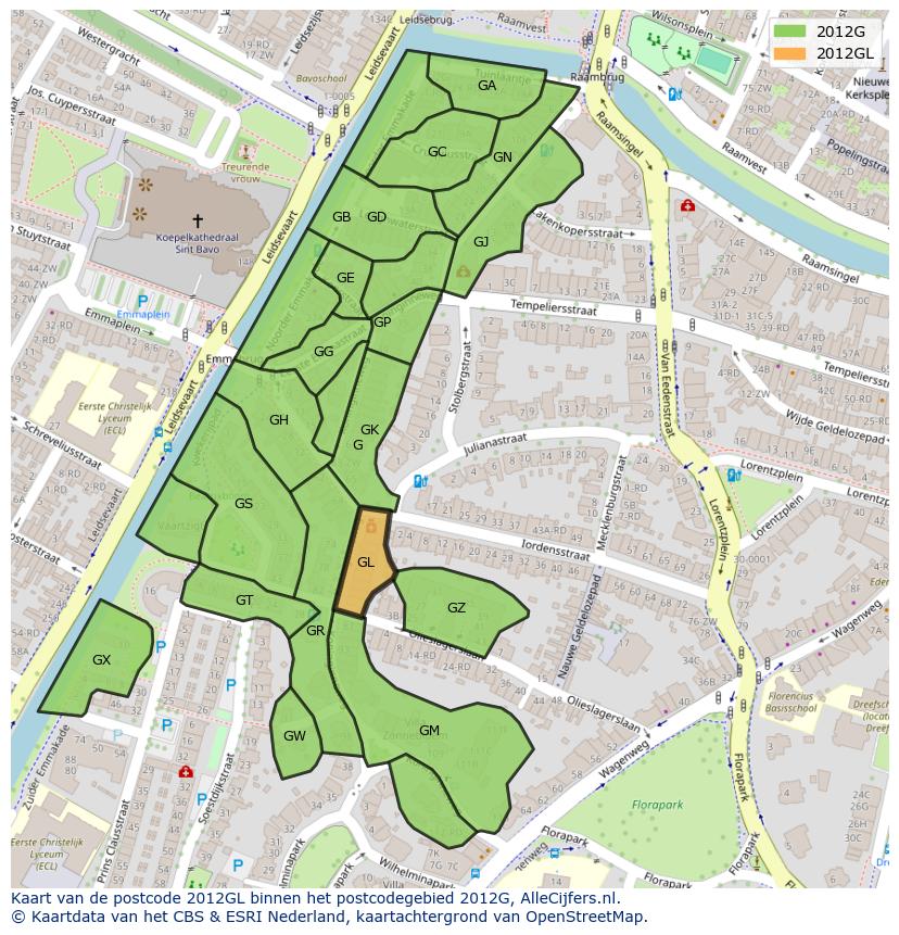 Afbeelding van het postcodegebied 2012 GL op de kaart.