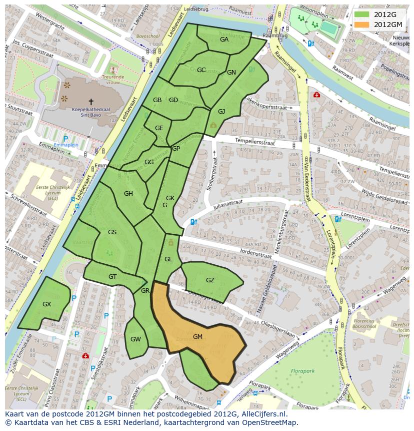 Afbeelding van het postcodegebied 2012 GM op de kaart.
