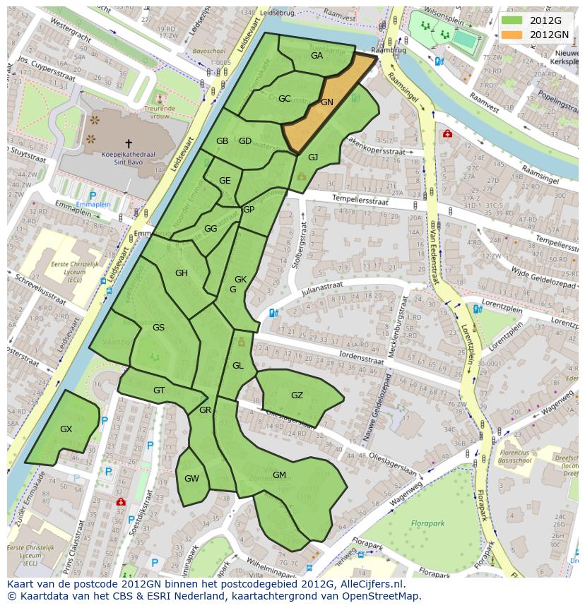 Afbeelding van het postcodegebied 2012 GN op de kaart.