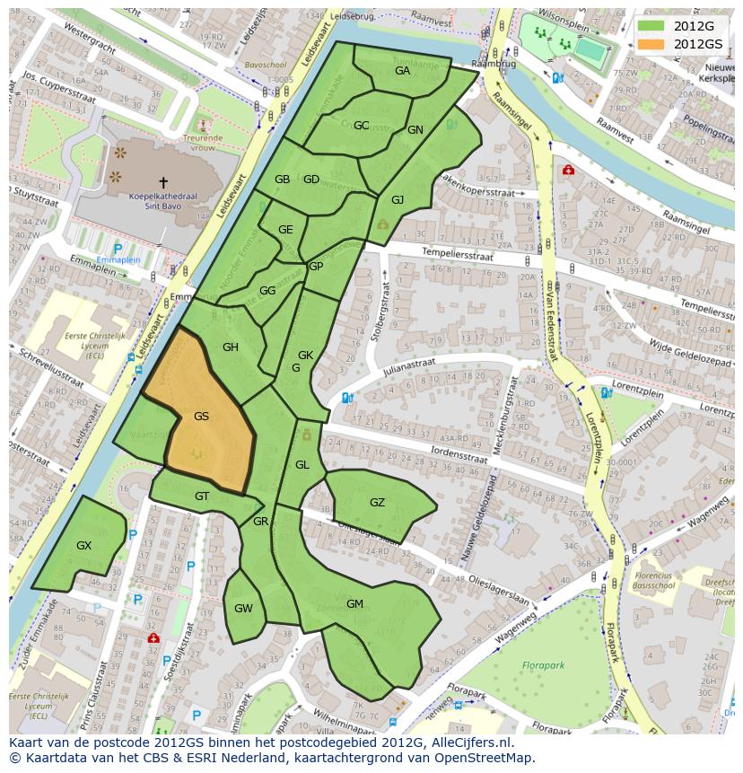 Afbeelding van het postcodegebied 2012 GS op de kaart.