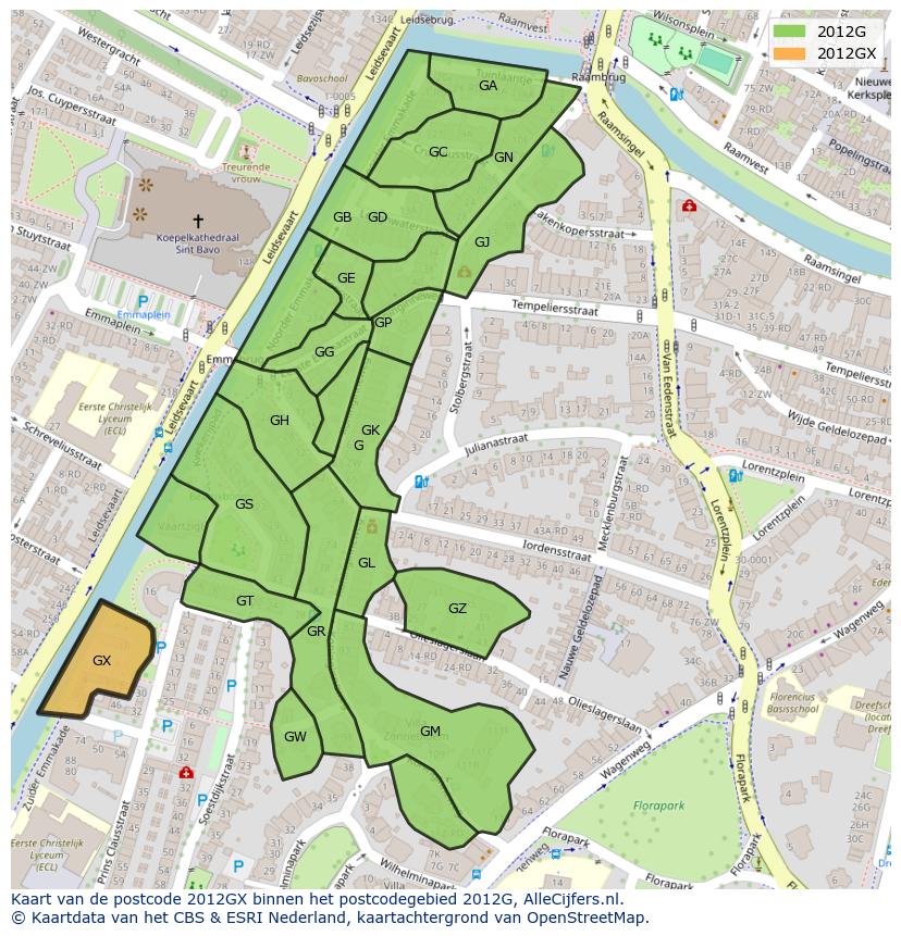 Afbeelding van het postcodegebied 2012 GX op de kaart.