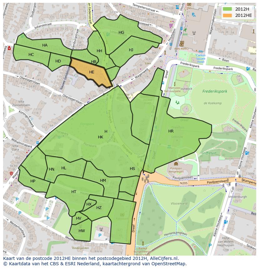 Afbeelding van het postcodegebied 2012 HE op de kaart.