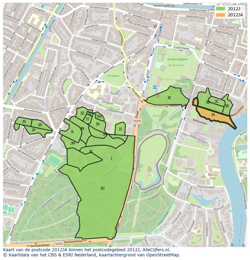 Afbeelding van het postcodegebied 2012 JA op de kaart.