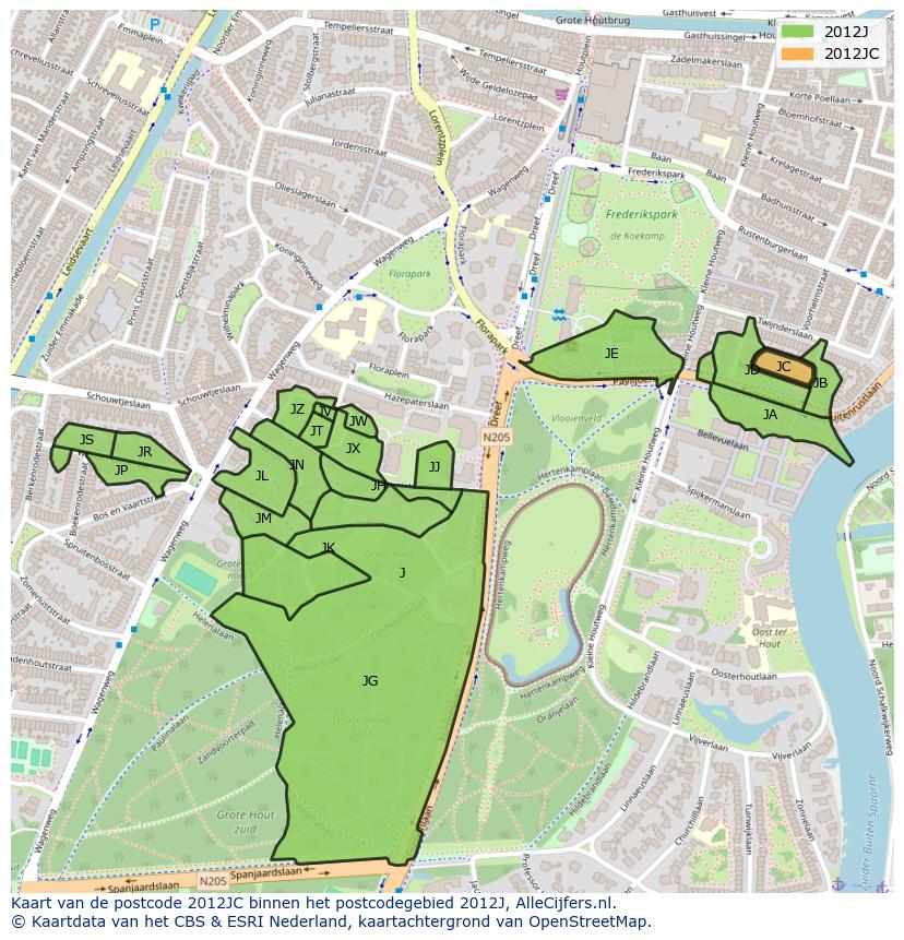 Afbeelding van het postcodegebied 2012 JC op de kaart.