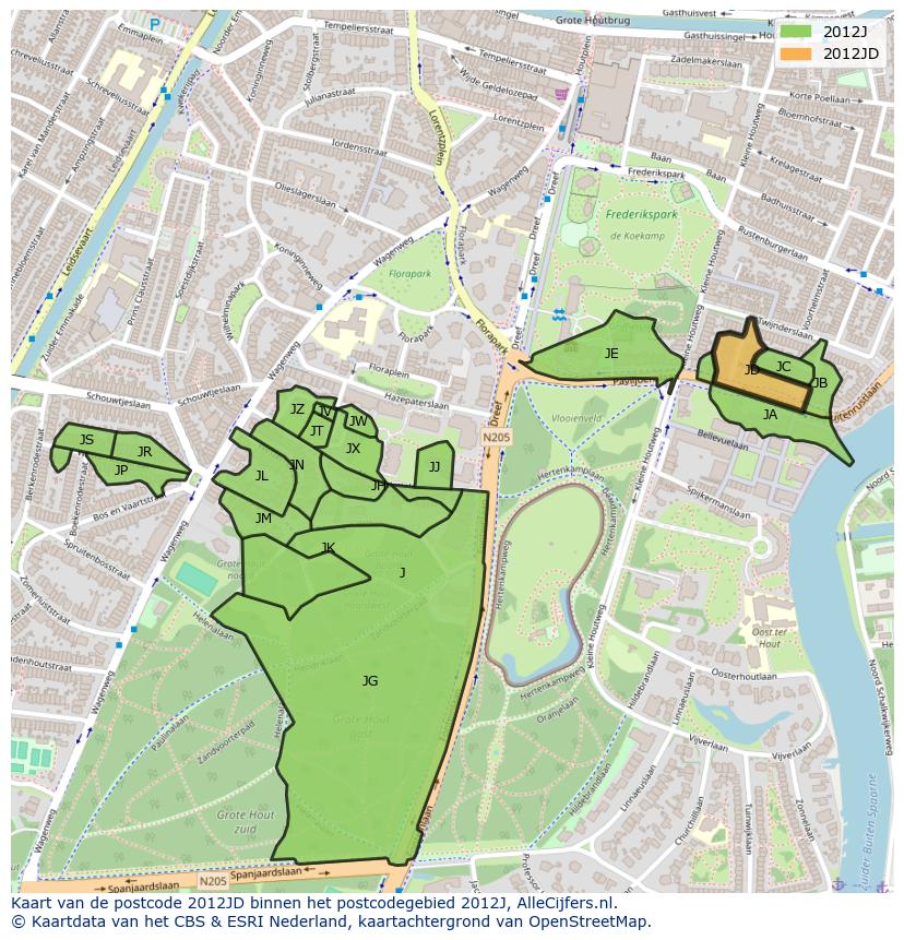 Afbeelding van het postcodegebied 2012 JD op de kaart.