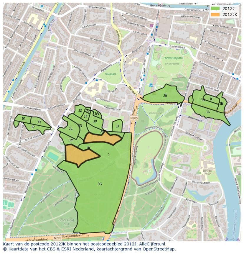 Afbeelding van het postcodegebied 2012 JK op de kaart.