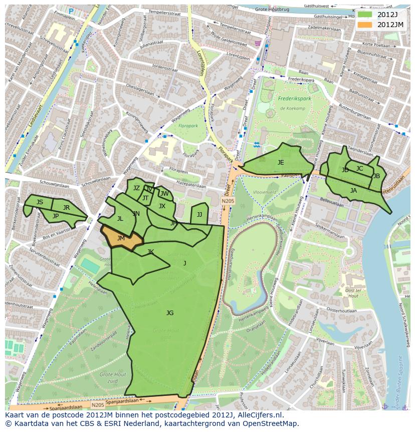 Afbeelding van het postcodegebied 2012 JM op de kaart.