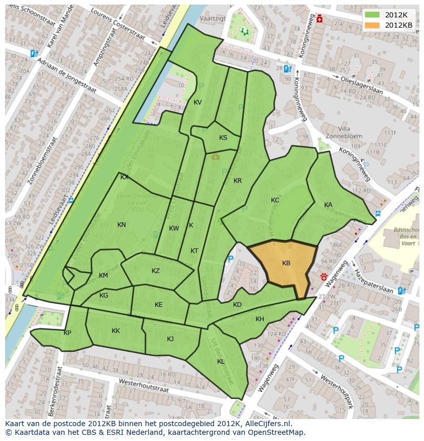 Afbeelding van het postcodegebied 2012 KB op de kaart.