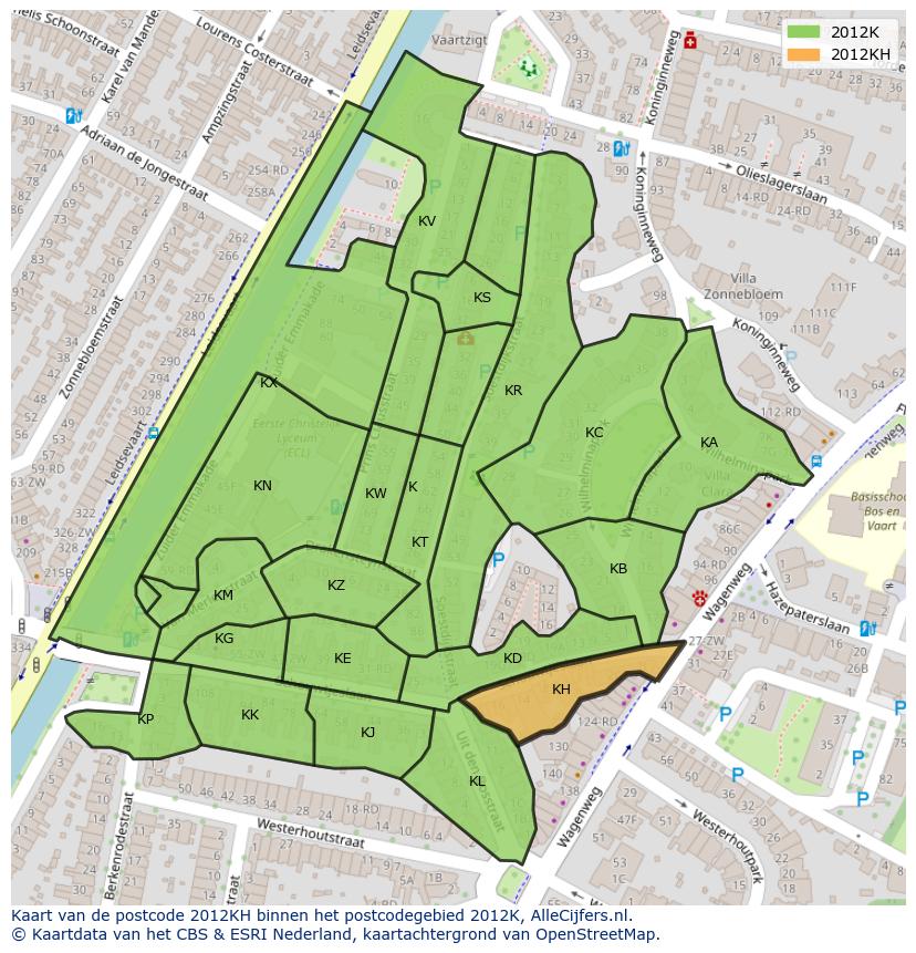 Afbeelding van het postcodegebied 2012 KH op de kaart.
