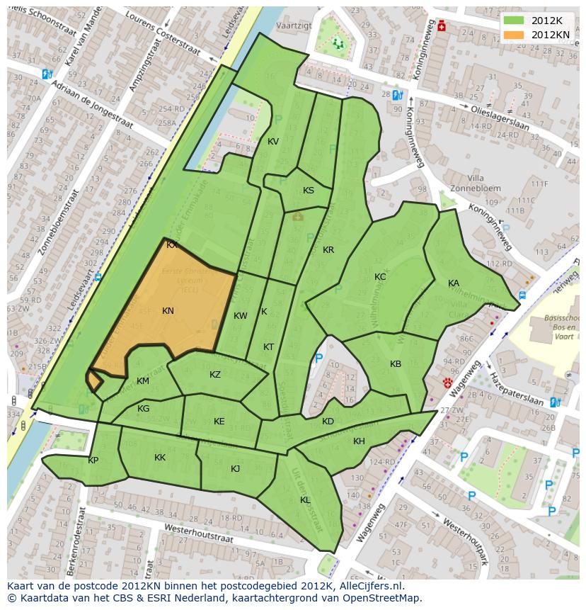 Afbeelding van het postcodegebied 2012 KN op de kaart.