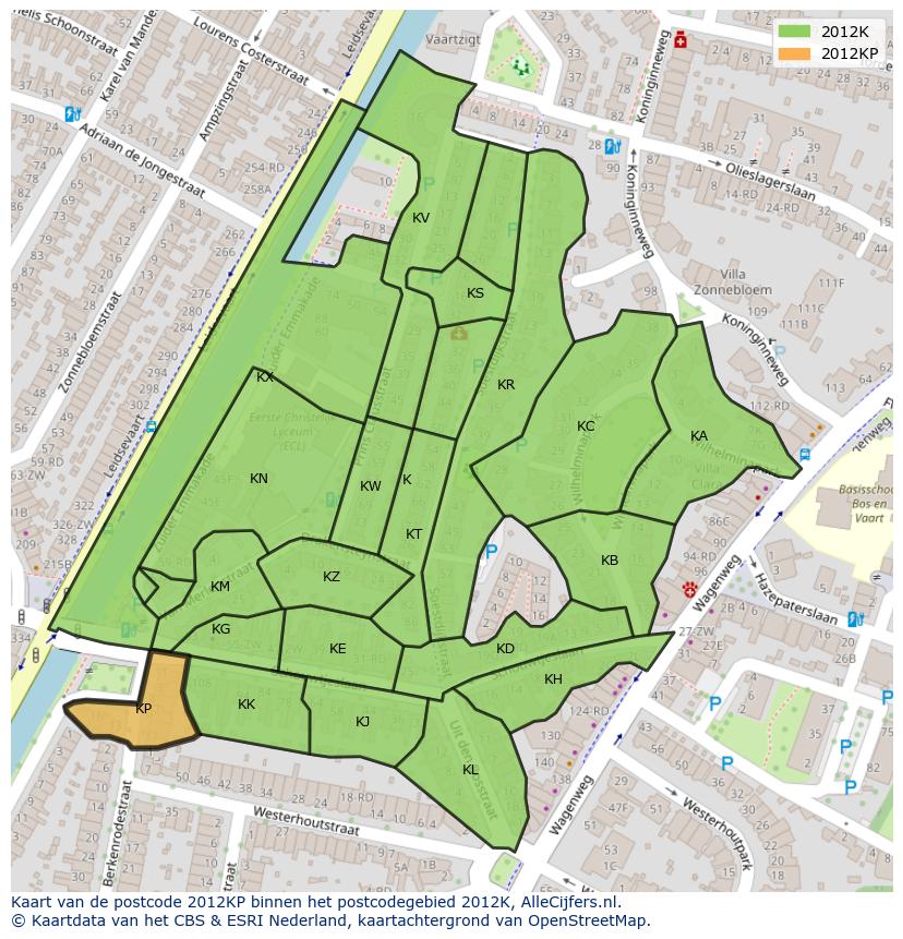 Afbeelding van het postcodegebied 2012 KP op de kaart.