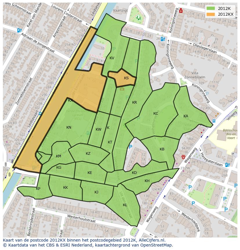 Afbeelding van het postcodegebied 2012 KX op de kaart.