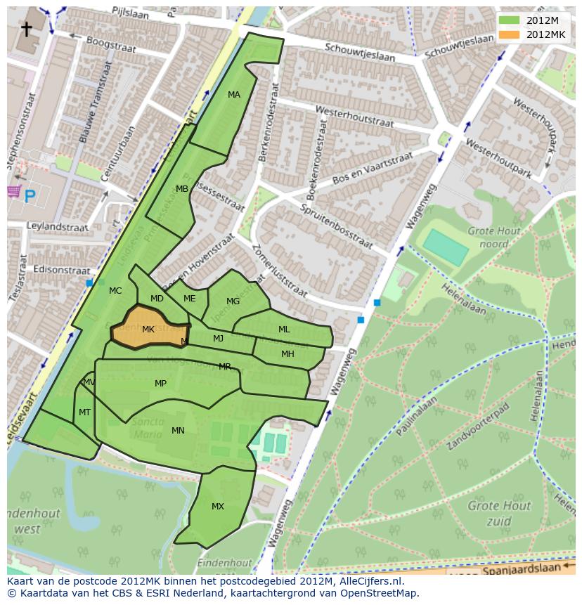 Afbeelding van het postcodegebied 2012 MK op de kaart.