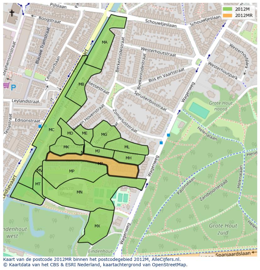 Afbeelding van het postcodegebied 2012 MR op de kaart.