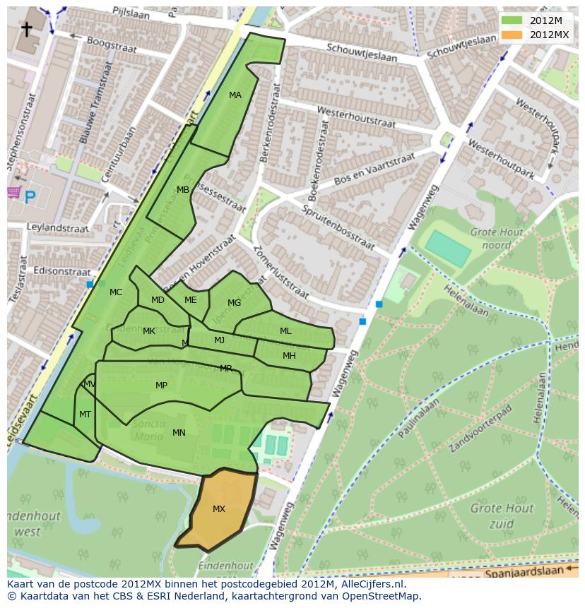 Afbeelding van het postcodegebied 2012 MX op de kaart.