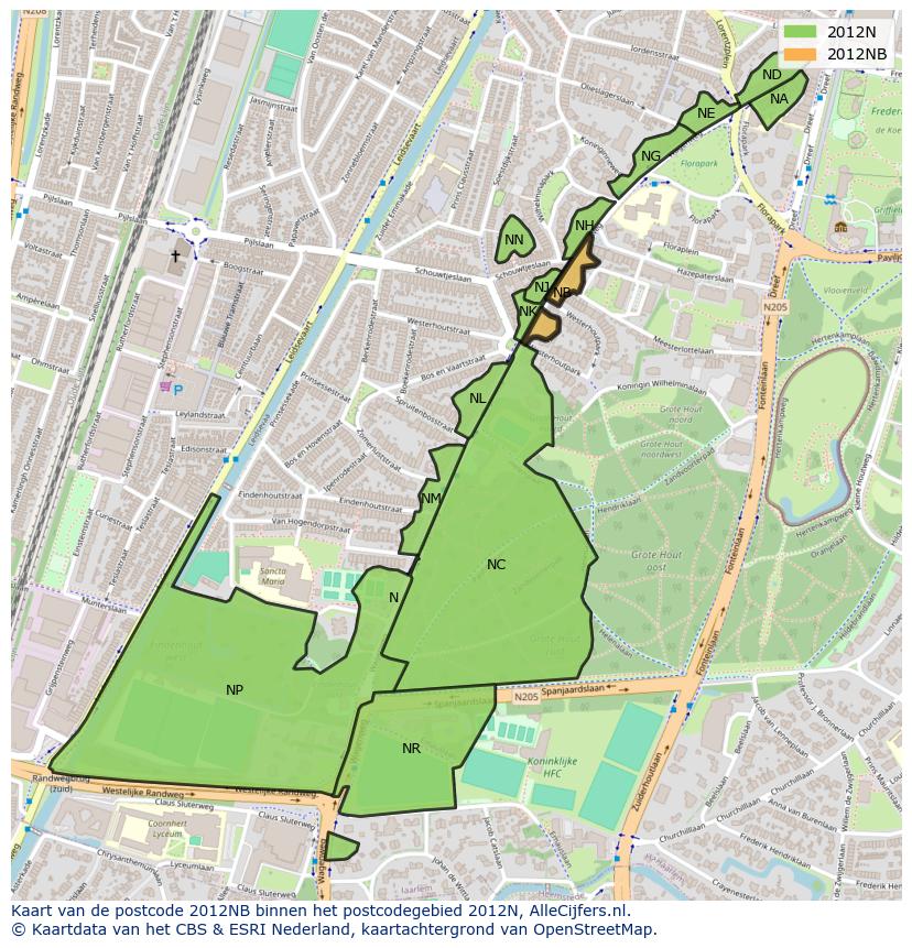Afbeelding van het postcodegebied 2012 NB op de kaart.