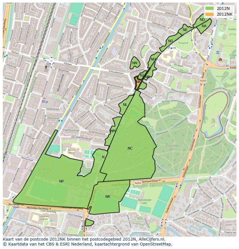 Afbeelding van het postcodegebied 2012 NK op de kaart.