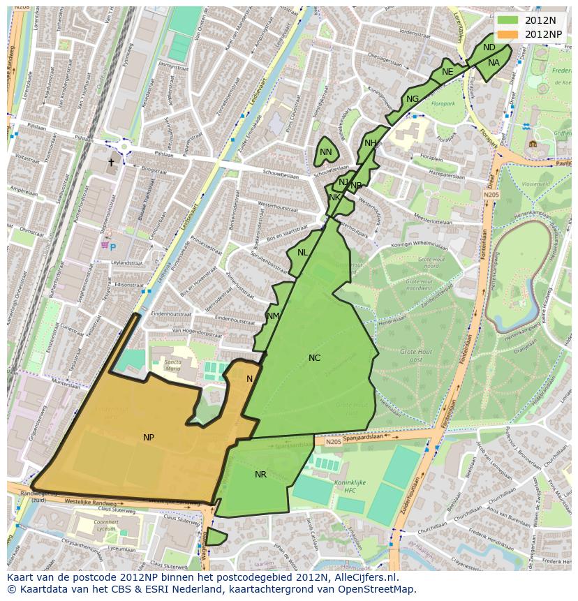 Afbeelding van het postcodegebied 2012 NP op de kaart.
