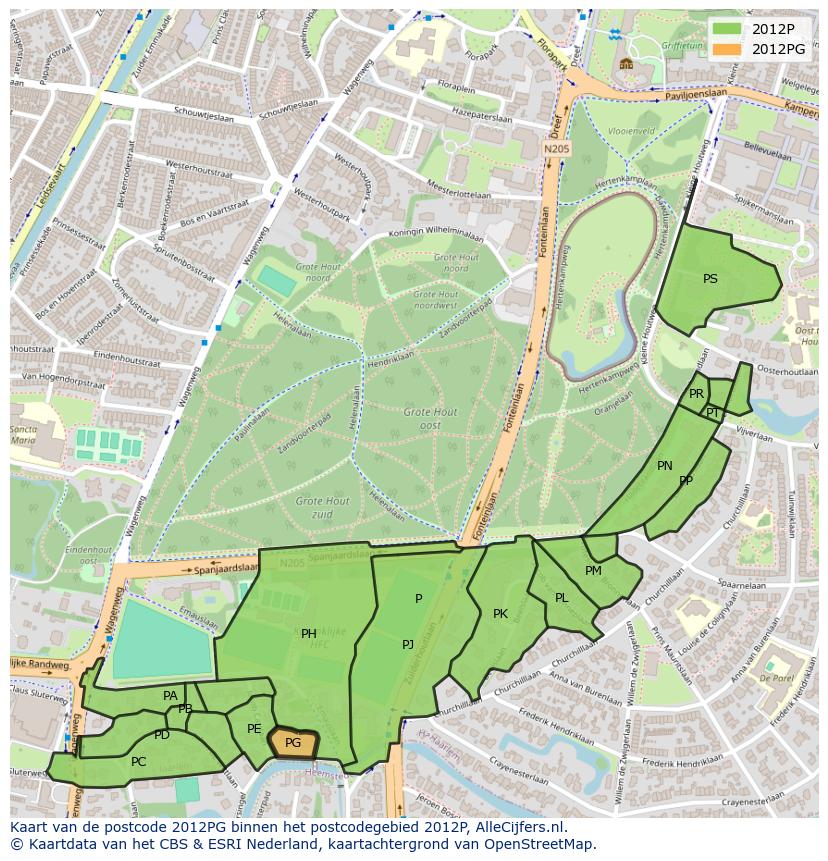 Afbeelding van het postcodegebied 2012 PG op de kaart.