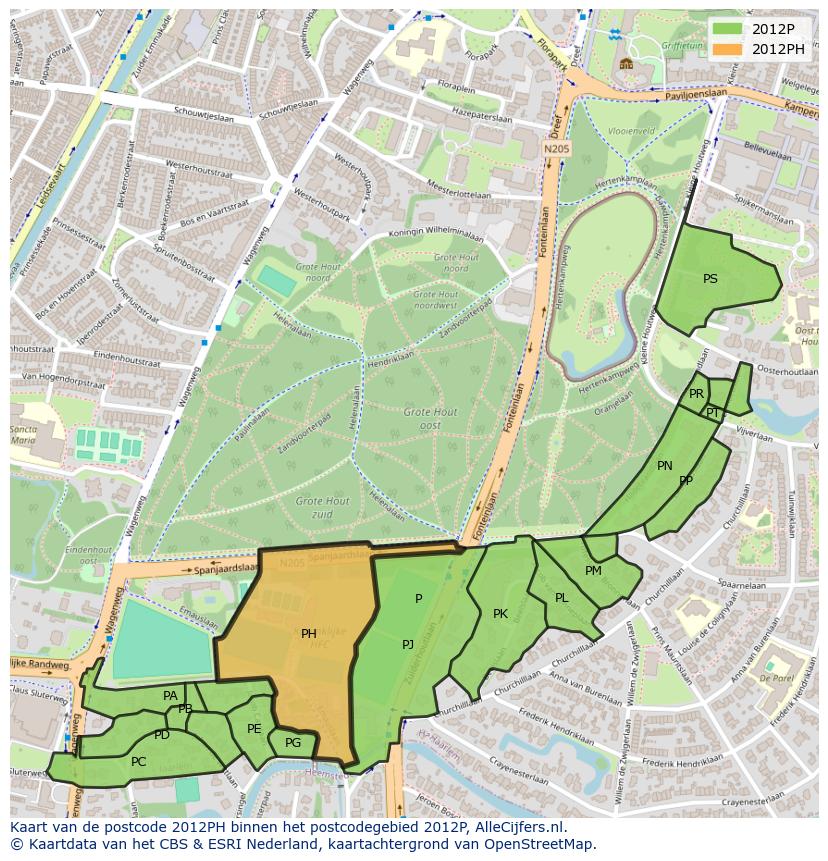 Afbeelding van het postcodegebied 2012 PH op de kaart.