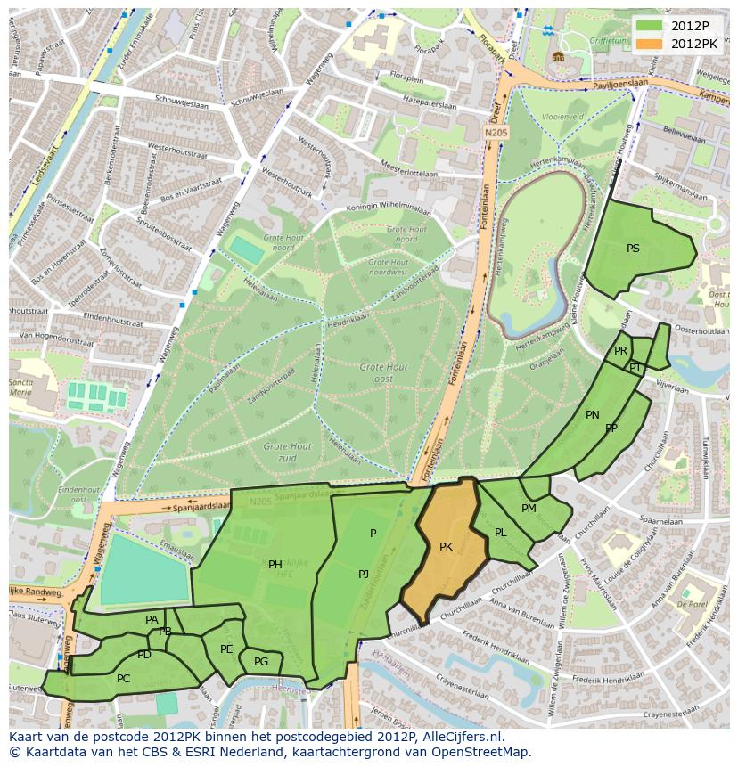 Afbeelding van het postcodegebied 2012 PK op de kaart.
