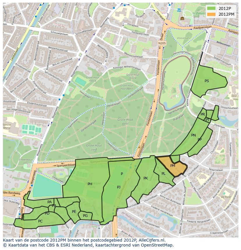 Afbeelding van het postcodegebied 2012 PM op de kaart.