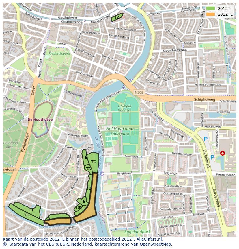 Afbeelding van het postcodegebied 2012 TL op de kaart.