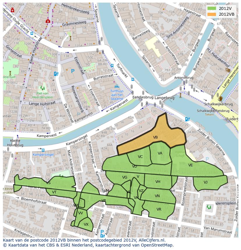 Afbeelding van het postcodegebied 2012 VB op de kaart.