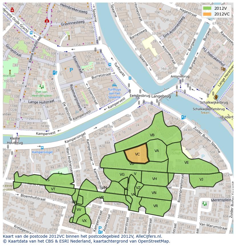 Afbeelding van het postcodegebied 2012 VC op de kaart.