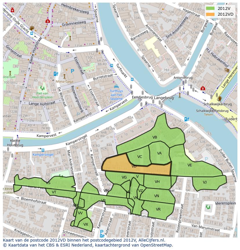 Afbeelding van het postcodegebied 2012 VD op de kaart.