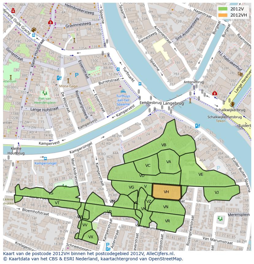 Afbeelding van het postcodegebied 2012 VH op de kaart.