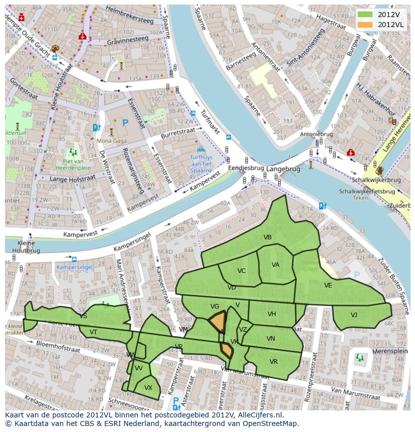 Afbeelding van het postcodegebied 2012 VL op de kaart.