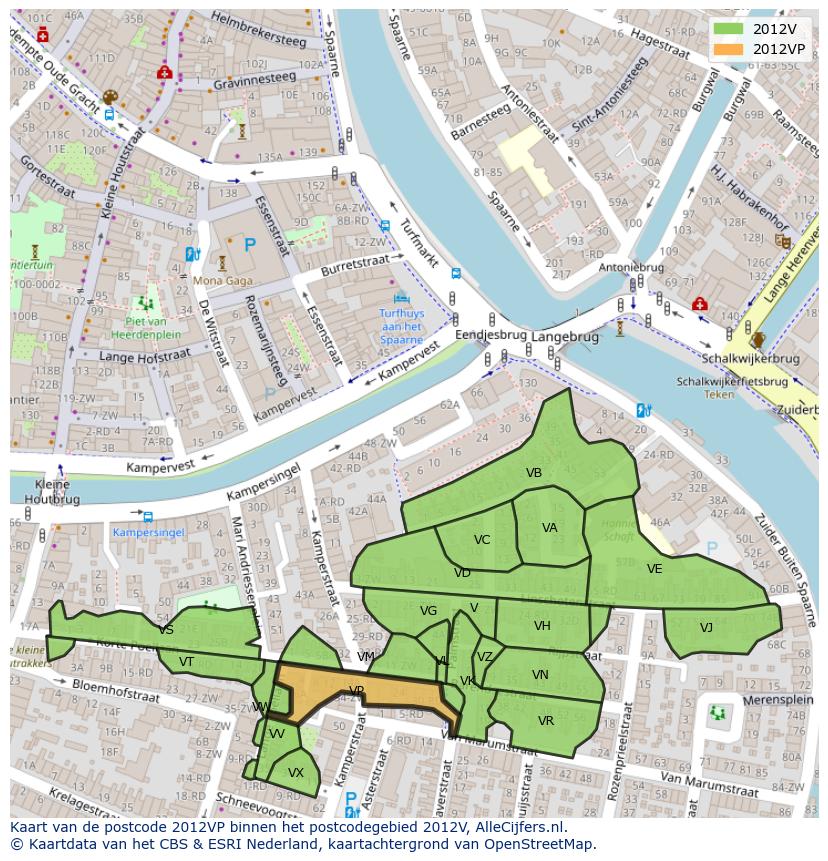 Afbeelding van het postcodegebied 2012 VP op de kaart.