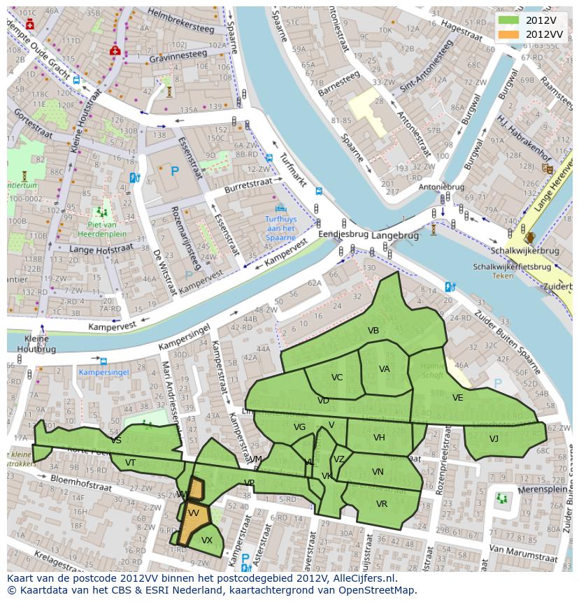 Afbeelding van het postcodegebied 2012 VV op de kaart.