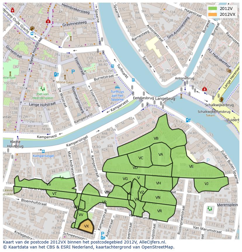 Afbeelding van het postcodegebied 2012 VX op de kaart.