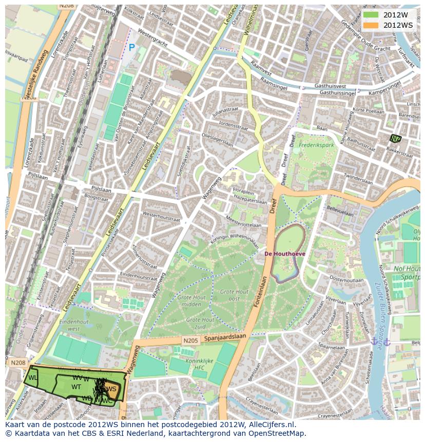 Afbeelding van het postcodegebied 2012 WS op de kaart.