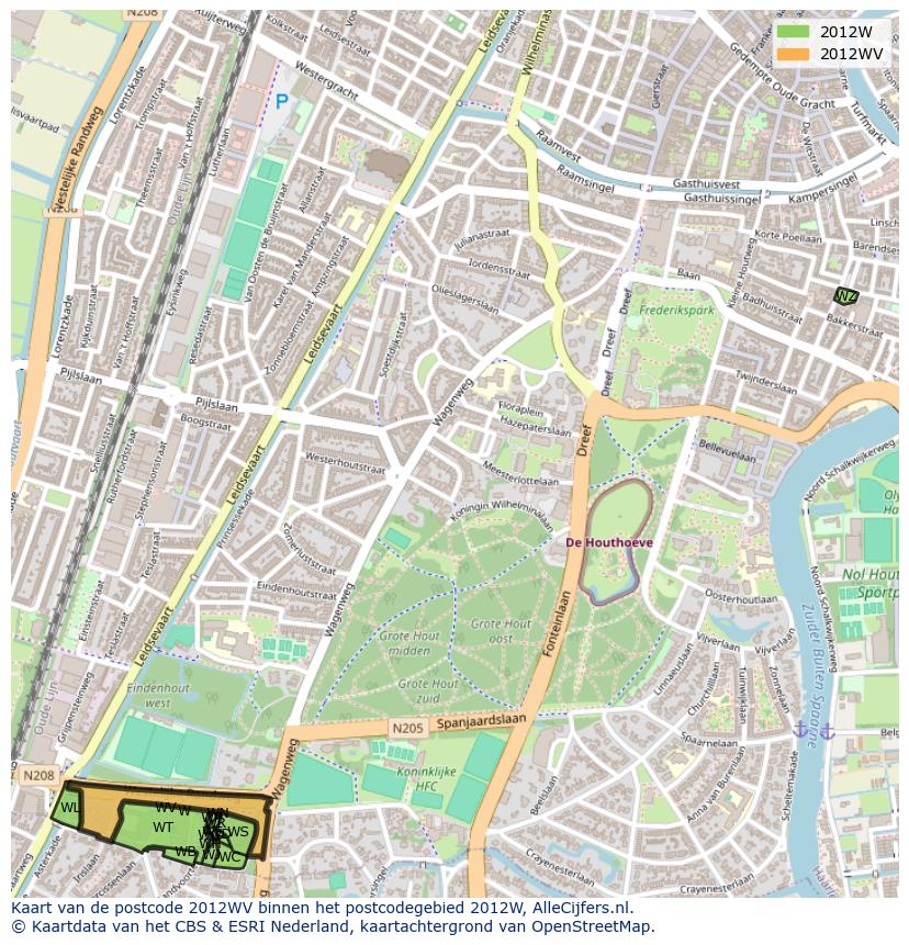 Afbeelding van het postcodegebied 2012 WV op de kaart.