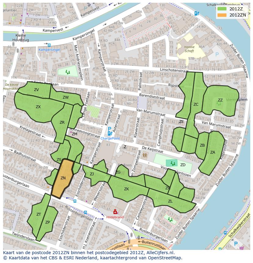 Afbeelding van het postcodegebied 2012 ZN op de kaart.