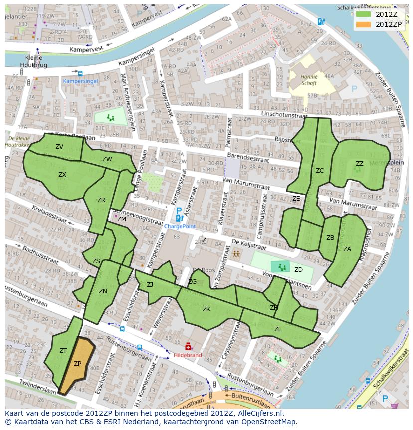 Afbeelding van het postcodegebied 2012 ZP op de kaart.