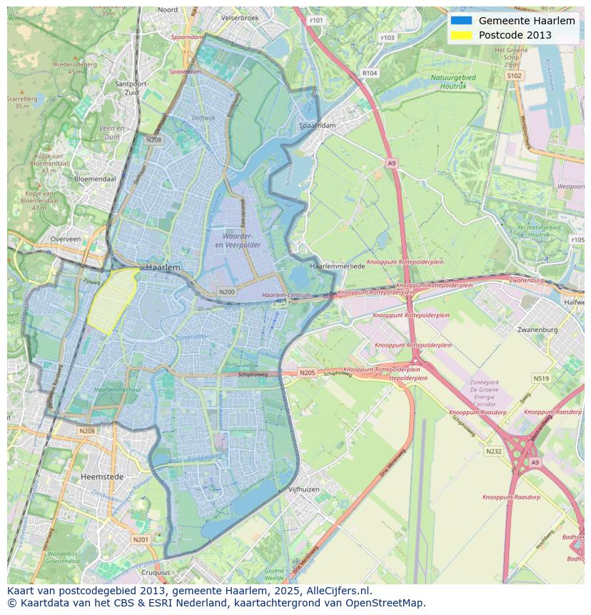 Afbeelding van het postcodegebied 2013 op de kaart.