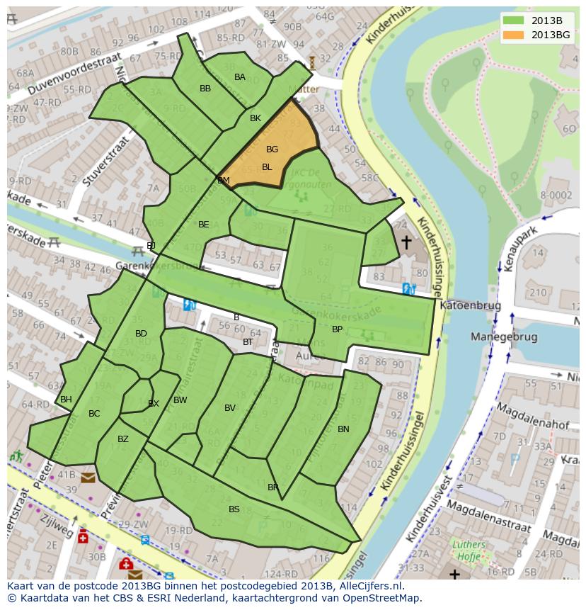 Afbeelding van het postcodegebied 2013 BG op de kaart.