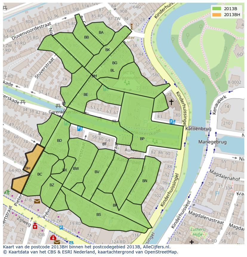 Afbeelding van het postcodegebied 2013 BH op de kaart.