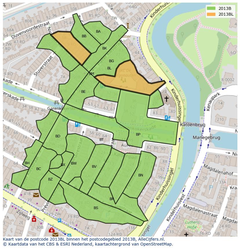 Afbeelding van het postcodegebied 2013 BL op de kaart.