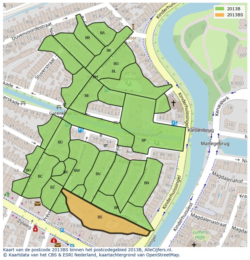 Afbeelding van het postcodegebied 2013 BS op de kaart.